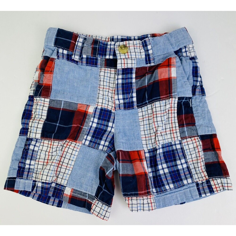 Janie and Jack Toddler Boys Adjustable Waist Blue Plaid Shorts sz 18-24 M